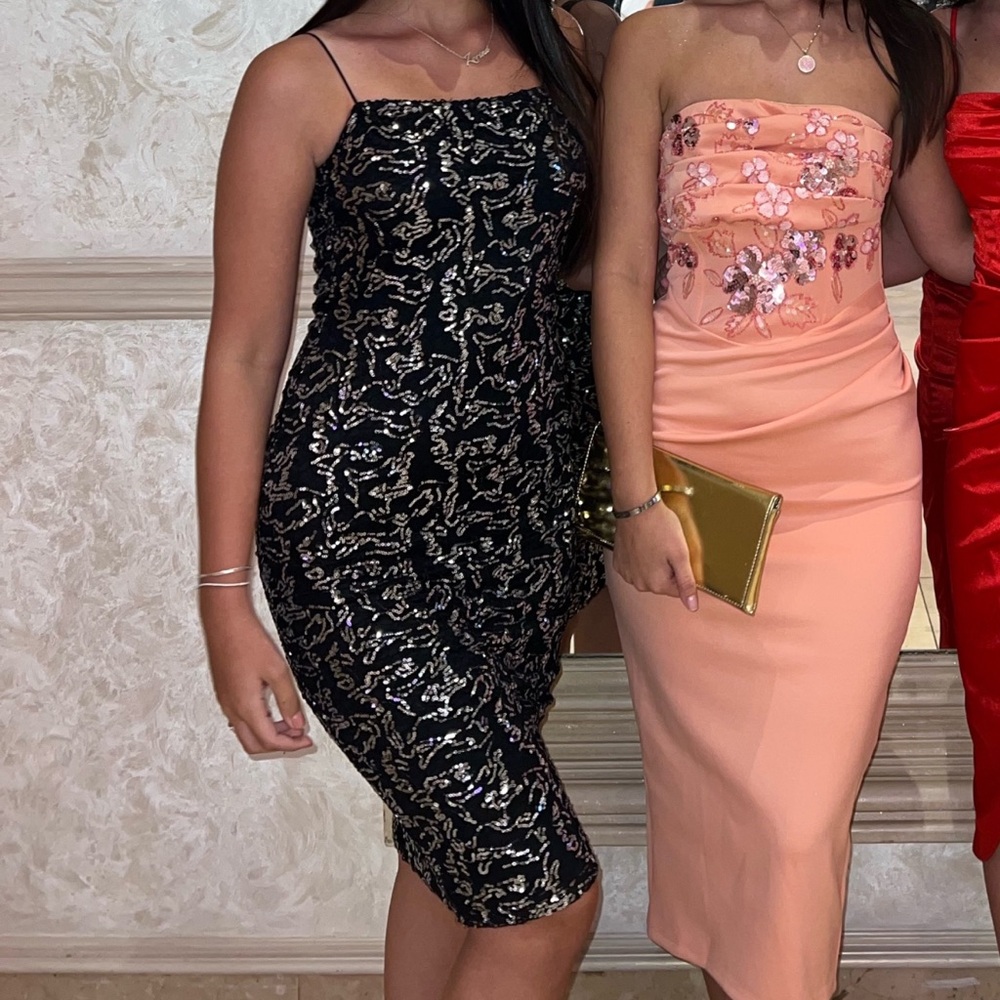 Pretty little thing midi dress with silver sequin design